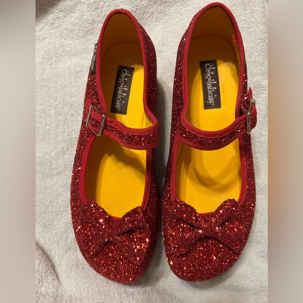 Red Glitter Mary Jane Shoes with Bow